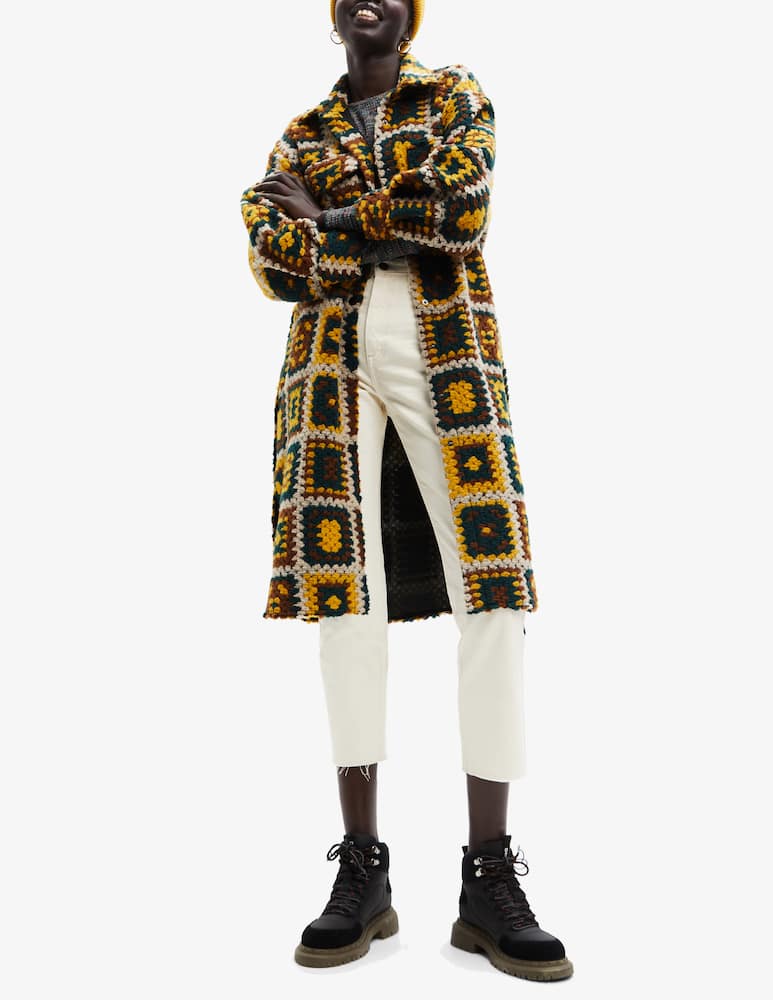 rinascente Desigual Crochet-effect long coat - Multicolor