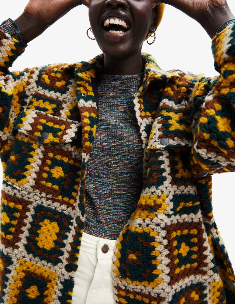 rinascente Desigual Crochet-effect long coat - Multicolor