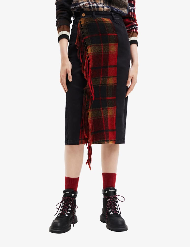 rinascente Desigual Gonna midi in denim scozzese - Nero