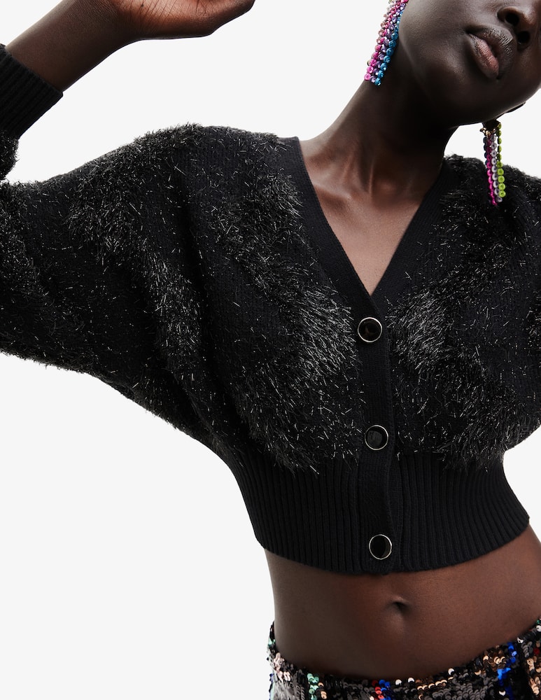 rinascente Desigual Shiny fur cardigan - Black