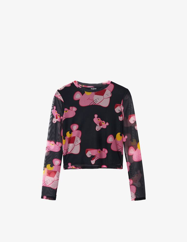 rinascente Desigual Maglietta a manica lunga in tulle Pantera  - Nero