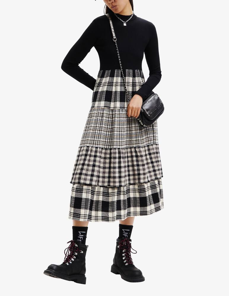 rinascente Desigual Midi dress with plaid skirt - Black