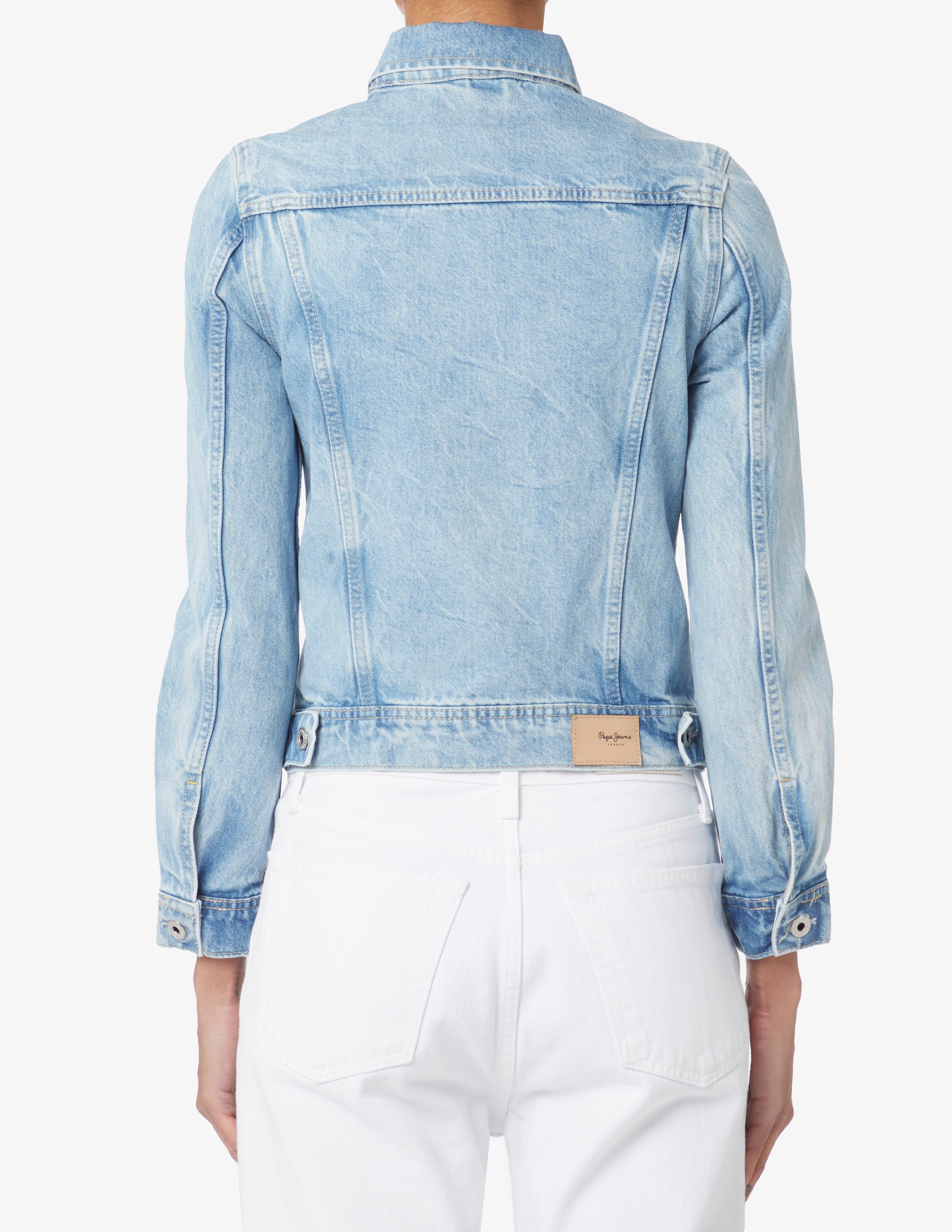 Pepe Jeans Giacca Donna Slim Trucker In Denim Rigido Con Lavaggio Vintage, Blu, Realizzata Con Materiali Sostenibili