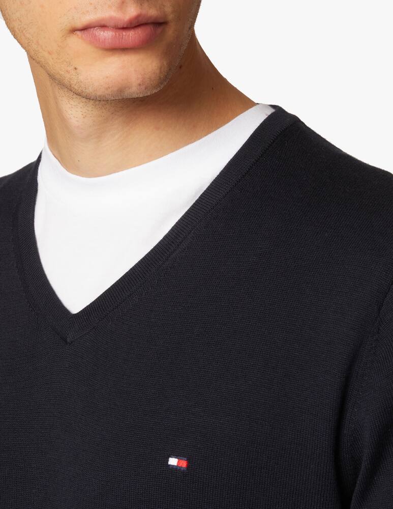 rinascente Tommy Hilfiger Core cotton silk v neck - blue