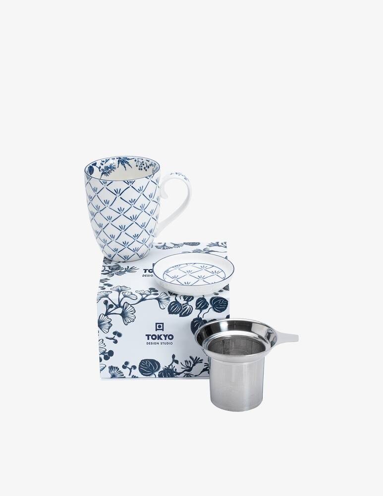 rinascente TOKYO design studio Tazza Flora Japonica Acero Con Colino E Punta Da Tè 380Ml - Blu