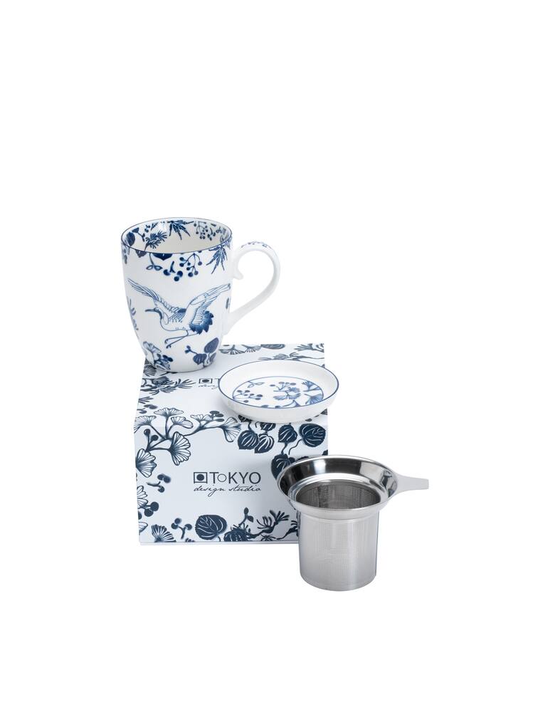 rinascente TOKYO design studio Set tazza Flora Japonica con colino 380ml - Bianco