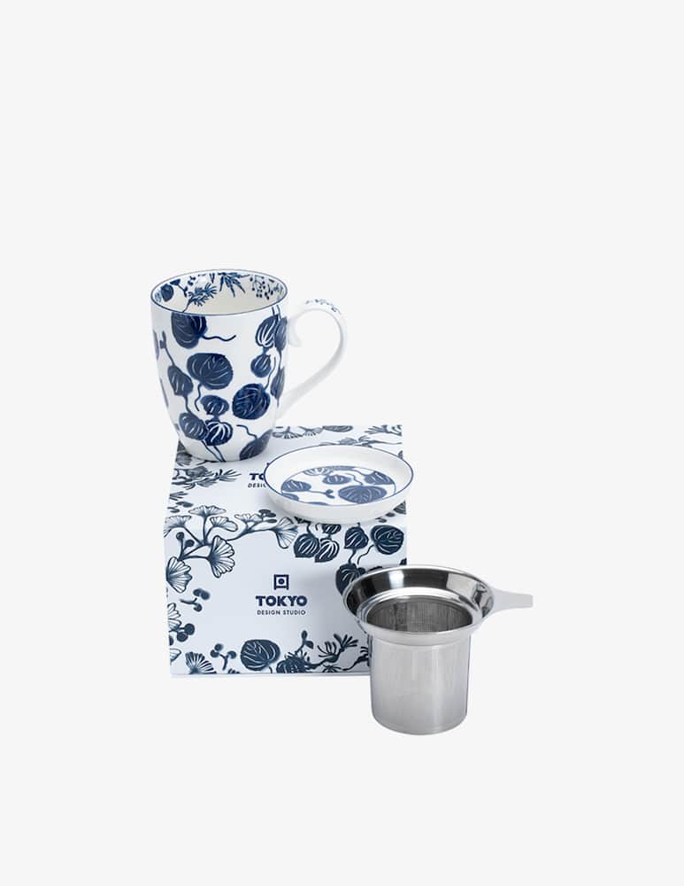 rinascente TOKYO design studio Tazza Flora Japonica Edera Con Filtro E Punta Tè 380Ml - Blu