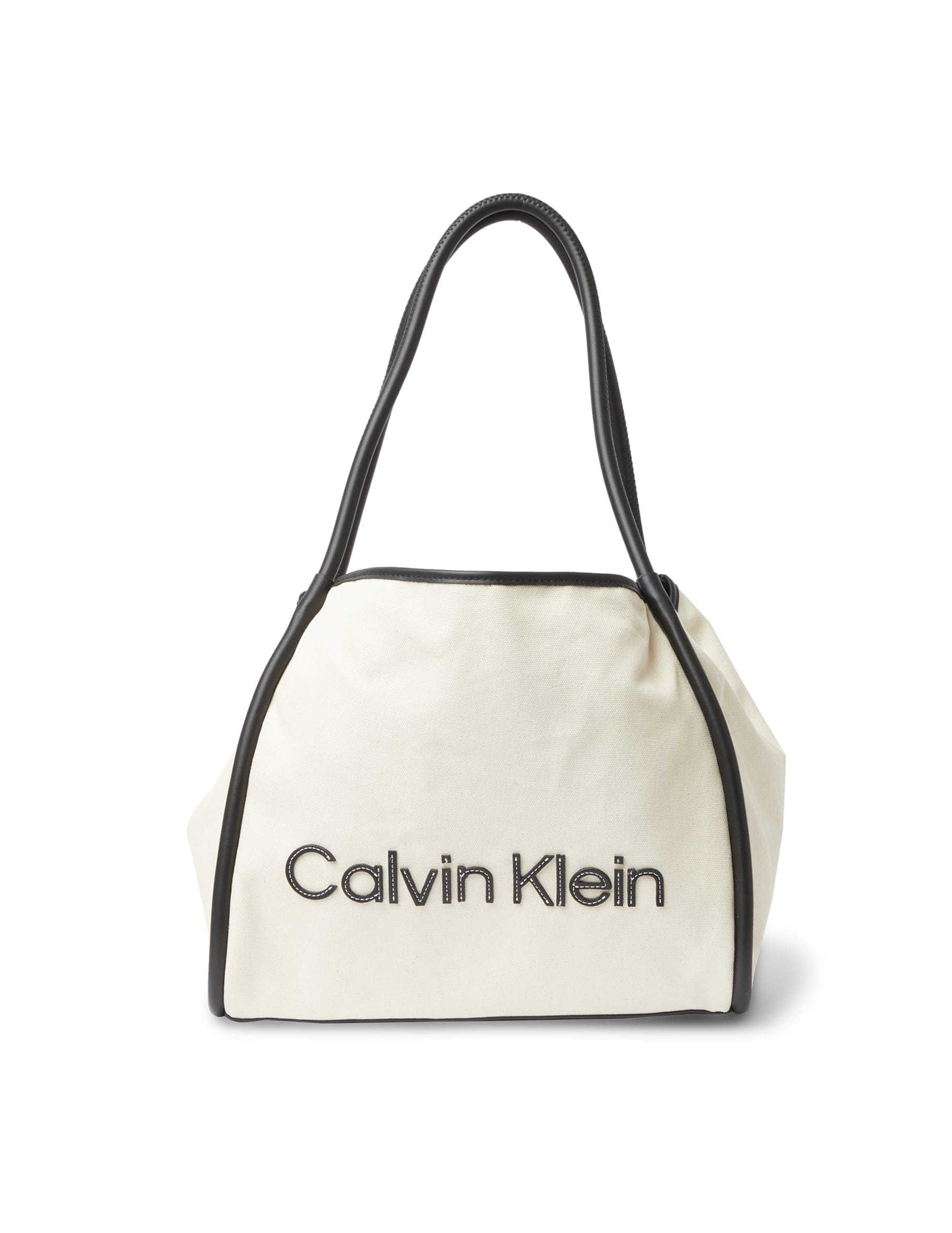 Shop Calvin Klein Tote bag with logo beige on Rinascente