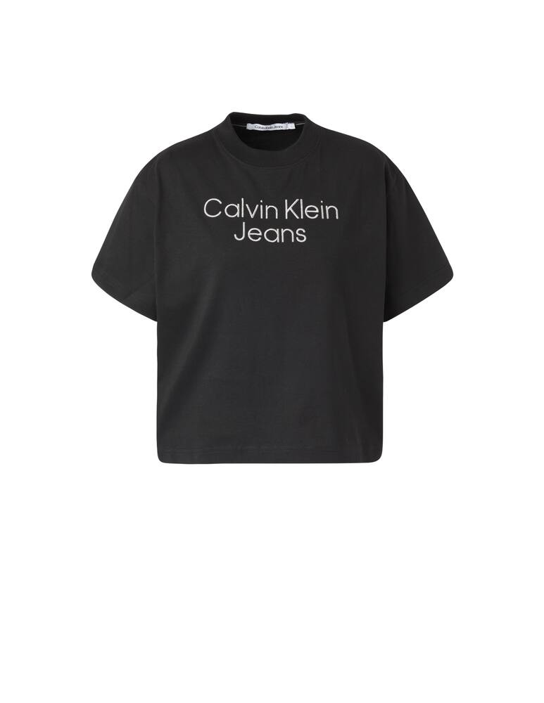 rinascente Calvin Klein Jeans T-shirt con logo ricamato argento - nero