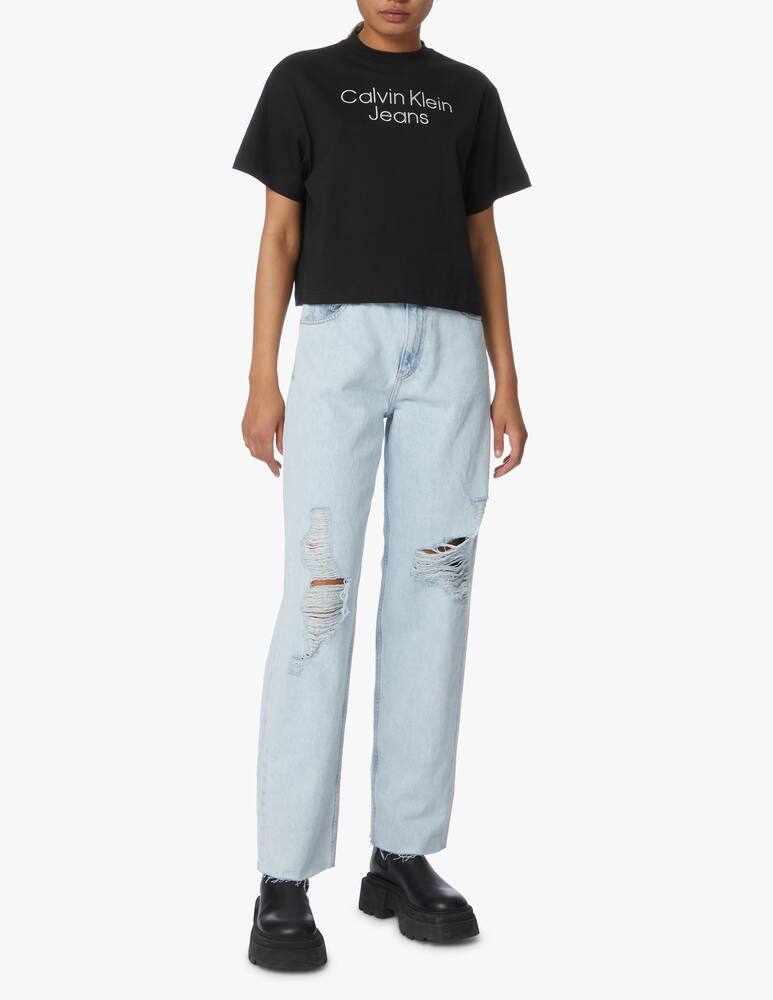 rinascente Calvin Klein Jeans T-shirt con logo ricamato argento - nero