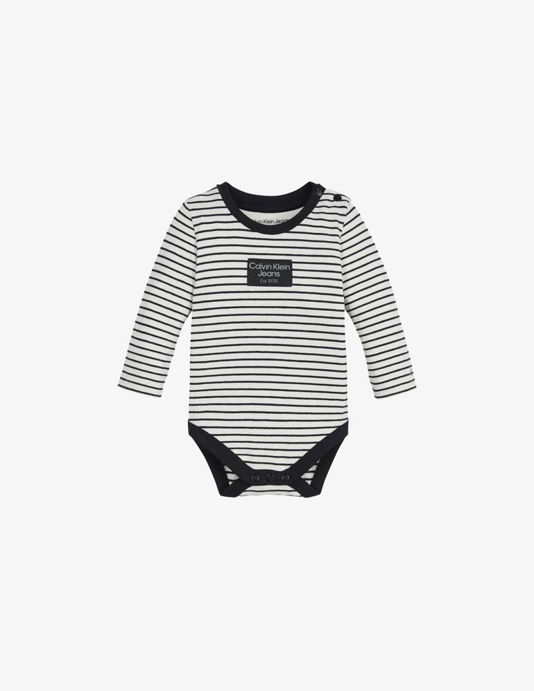 rinascente Calvin Klein Body a maniche lunghe in cotone rigato badge - Bianco