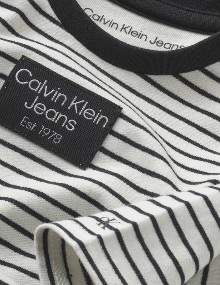 rinascente Calvin Klein Body a maniche lunghe in cotone rigato badge - Bianco