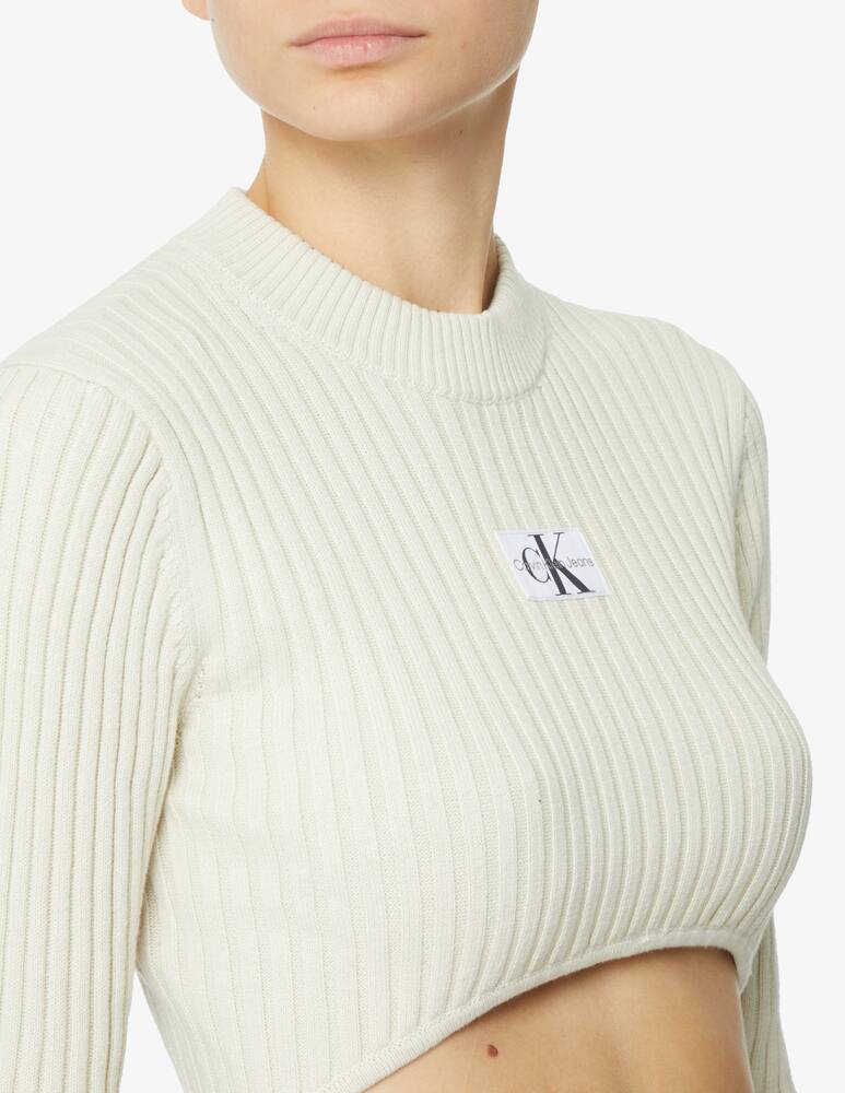 rinascente Calvin Klein Jeans Maglia a maniche lunghe crop in cotone - Bianco