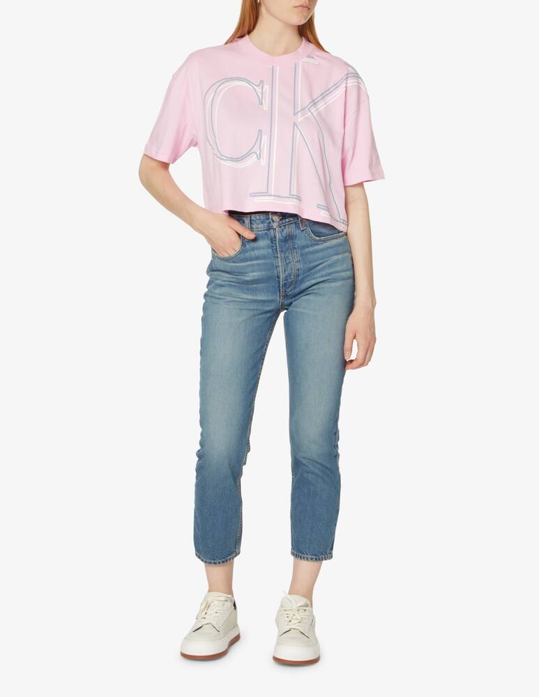 rinascente Calvin Klein Jeans T-shirt crop in cotone con logo - Rosa