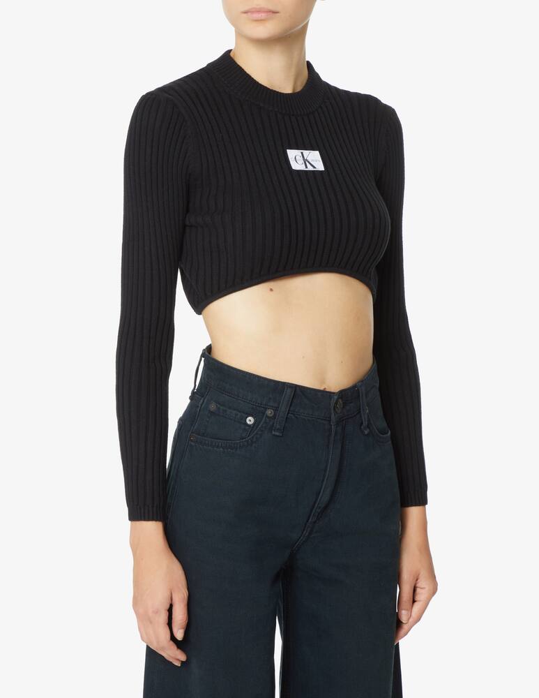 Calvin Klein Jeans Cotton long-sleeved crop tee - Black - picture 1 Calvin Klein Jeans Cotton long-sleeved crop tee - Black - picture 1