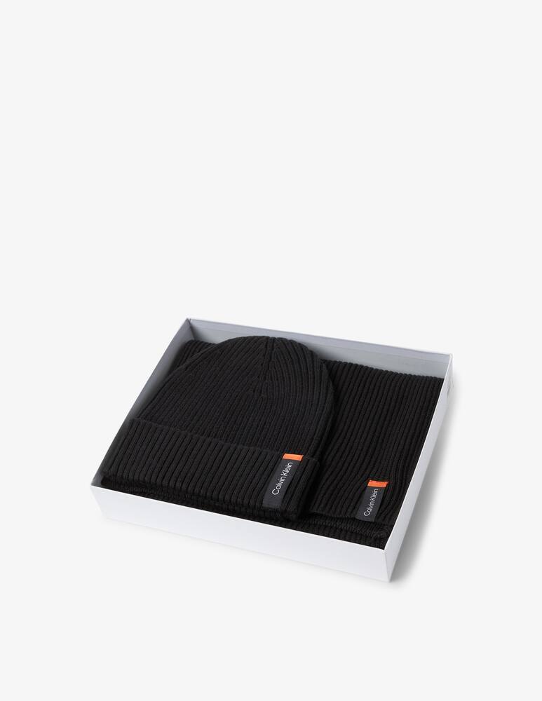 rinascente Calvin Klein Classic cotton rib scarf and beanie - Black