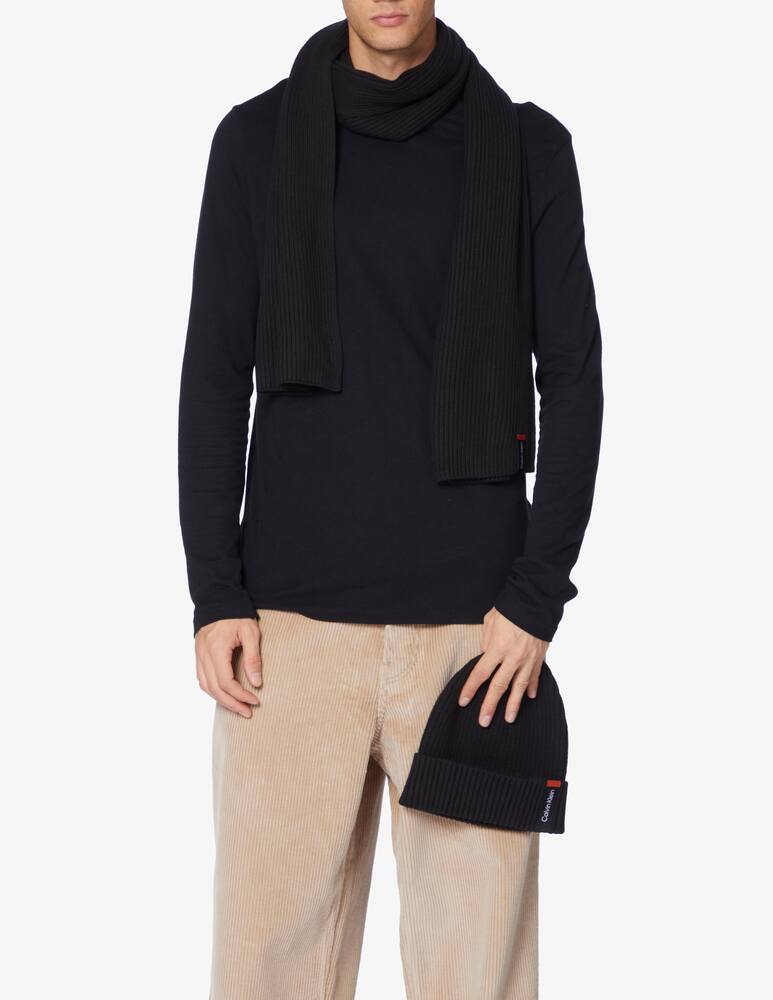rinascente Calvin Klein Classic cotton rib scarf and beanie - Black