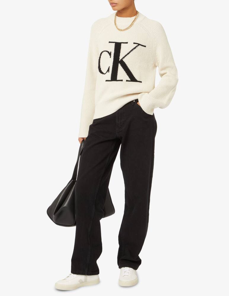 Calvin Klein Jeans Crewneck jumper with big logo - White - picture 2 Calvin Klein Jeans Crewneck jumper with big logo - White - picture 2