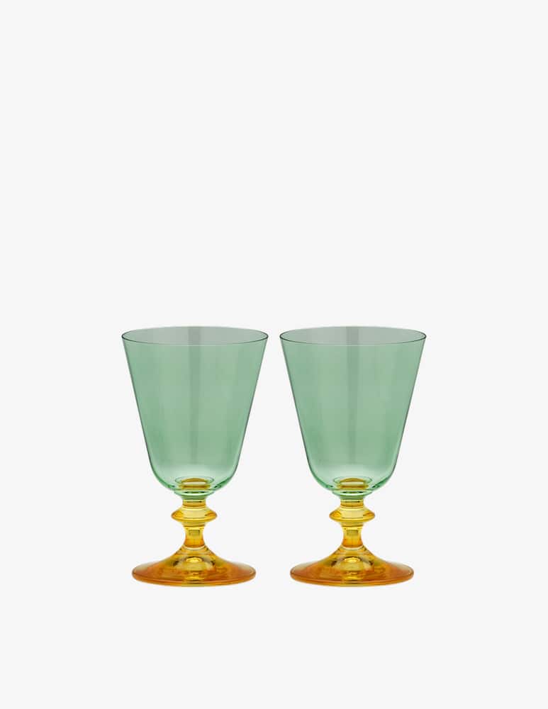 rinascente Anna+Nina Set of 2 Orange/Green Wine Glasses