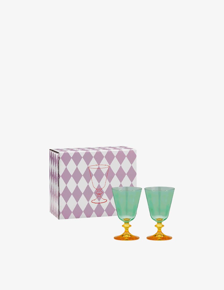 rinascente Anna+Nina Set of 2 Orange/Green Wine Glasses