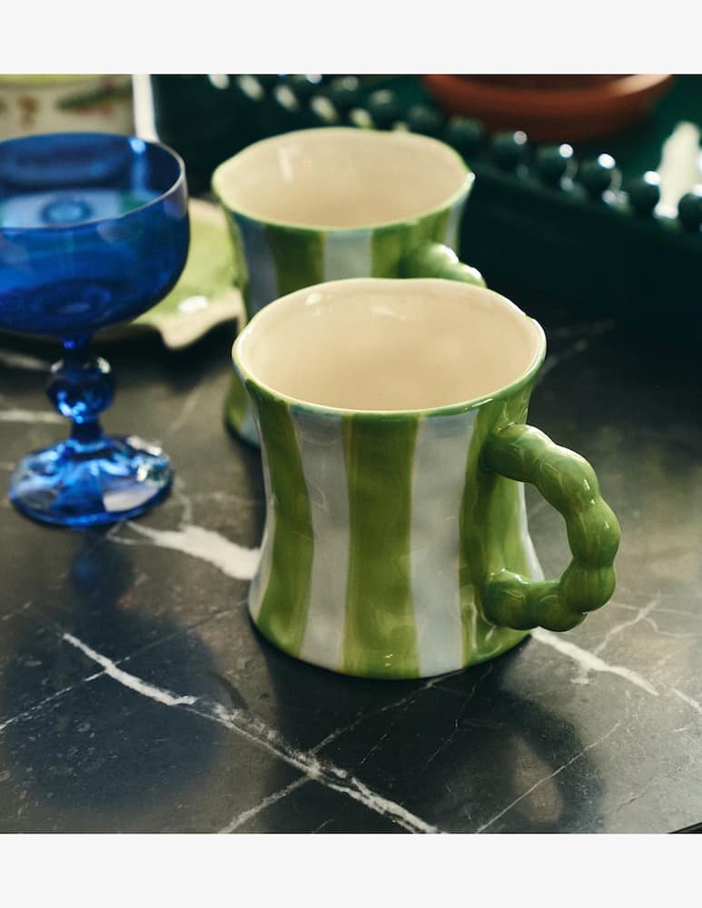Anna+Nina Blue-Green Striped Mug - picture 2 Anna+Nina Blue-Green Striped Mug - picture 2