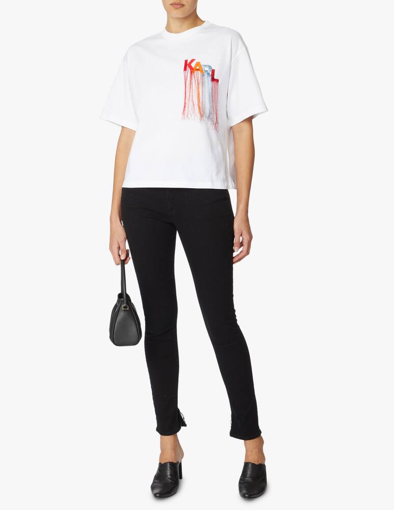 rinascente Karl Lagerfeld T-shirt con logo Karl e frange - bianco