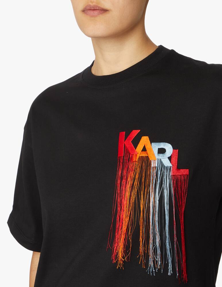 rinascente Karl Lagerfeld T-shirt con logo Karl e frange - nero