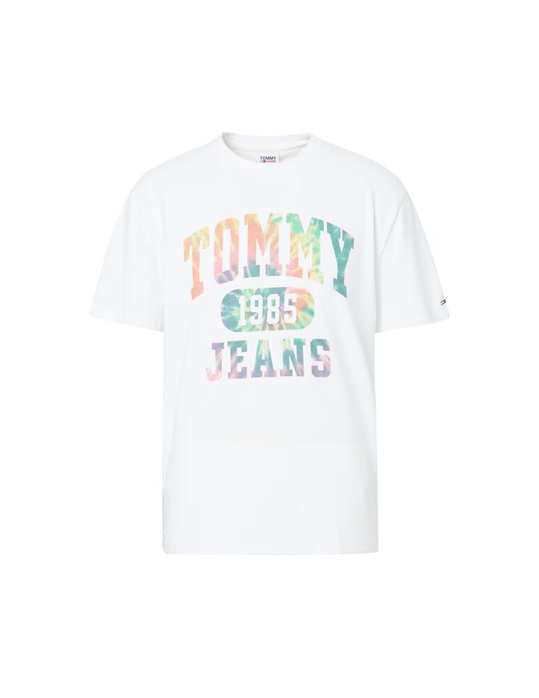 rinascente Tommy Jeans Maglietta tie dye logo college lavata - bianco