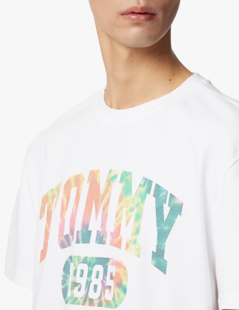 rinascente Tommy Jeans Maglietta tie dye logo college lavata - bianco