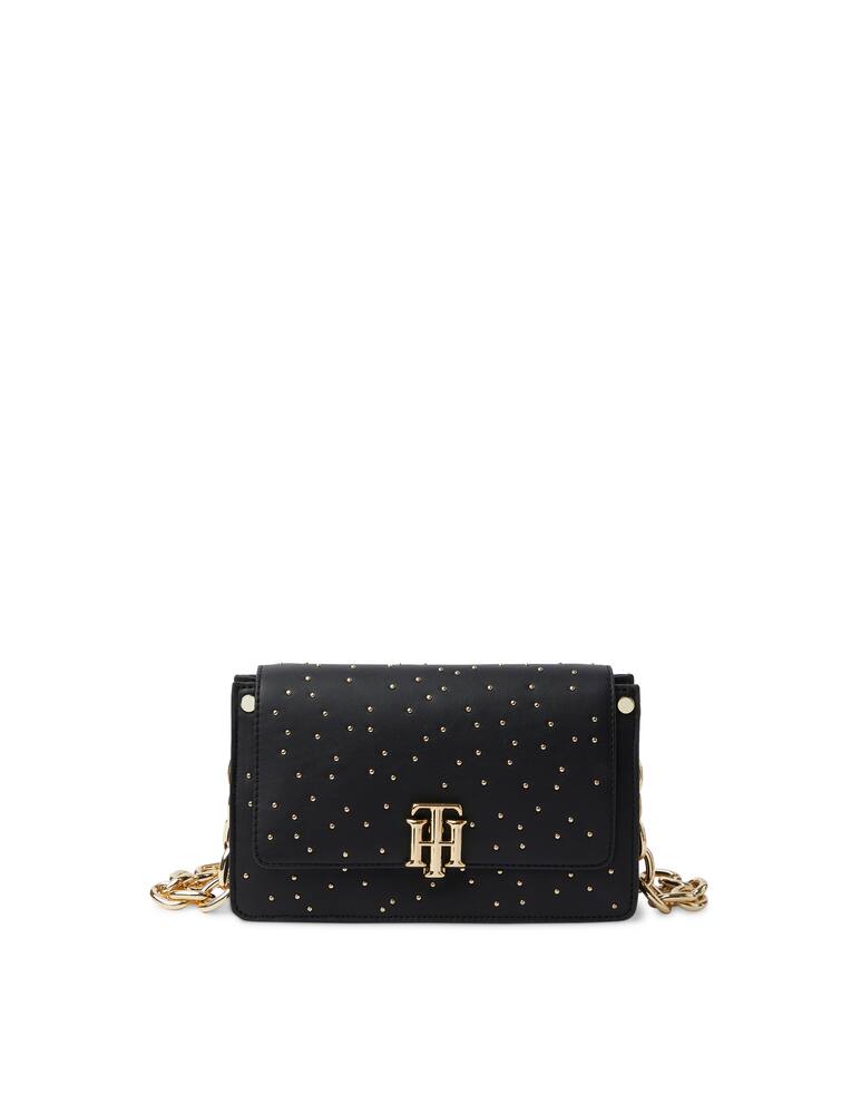 rinascente Tommy Hilfiger Shoulder bag with monogram and studs - black