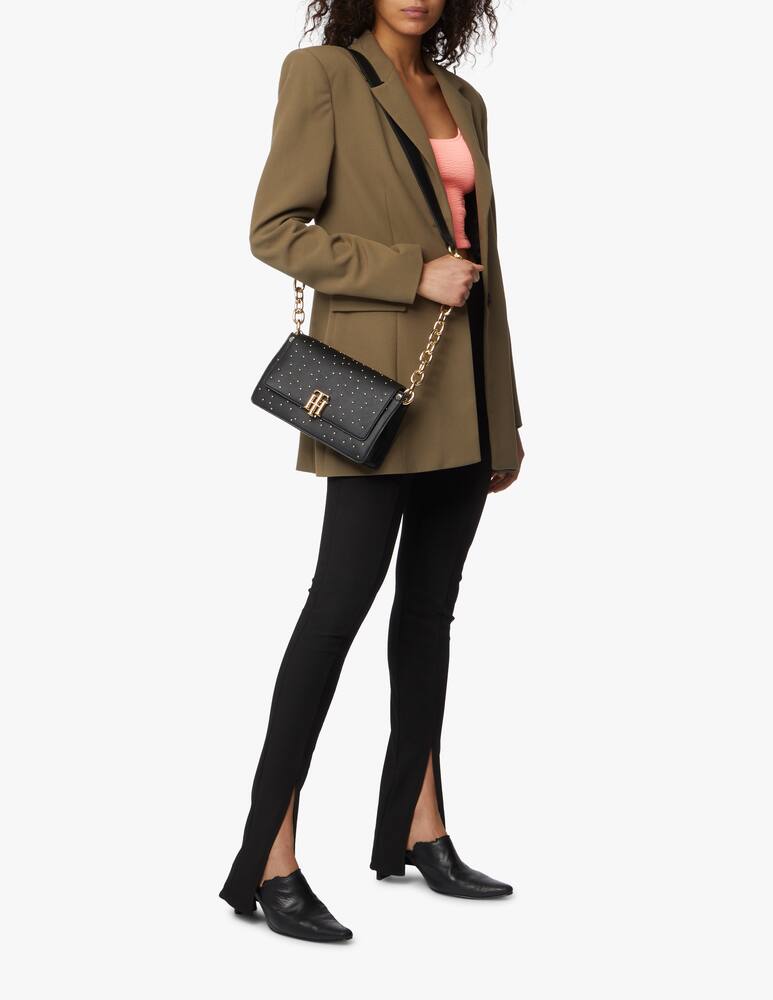 rinascente Tommy Hilfiger Shoulder bag with monogram and studs - black