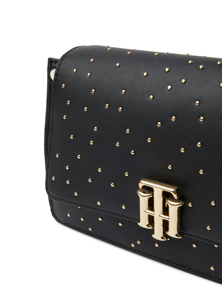 rinascente Tommy Hilfiger Shoulder bag with monogram and studs - black