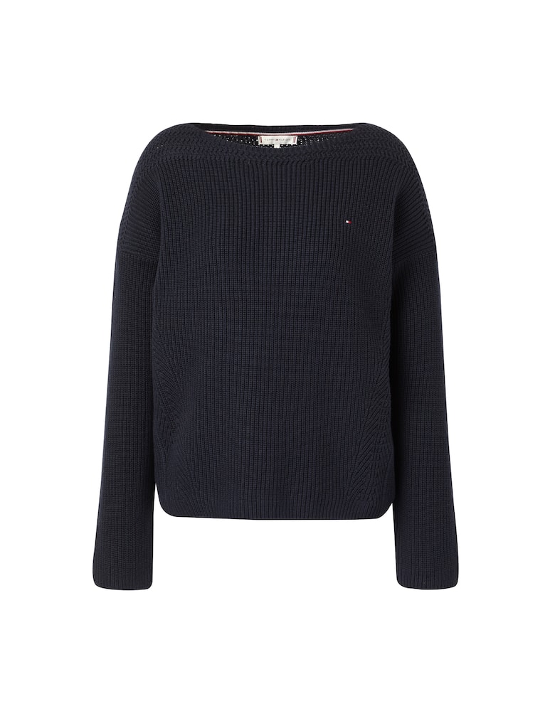 rinascente Tommy Hilfiger Maglia  in cotone con costa inglese e scollo a barca - blu