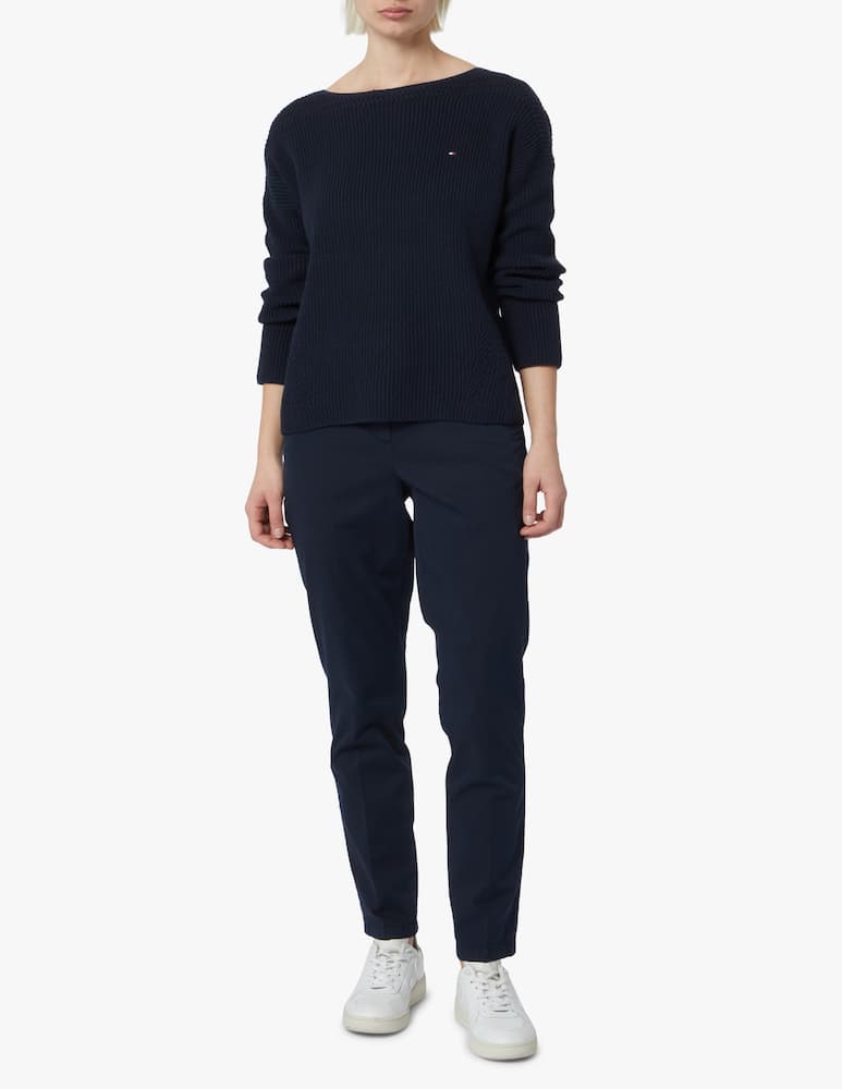 rinascente Tommy Hilfiger Maglia  in cotone con costa inglese e scollo a barca - blu