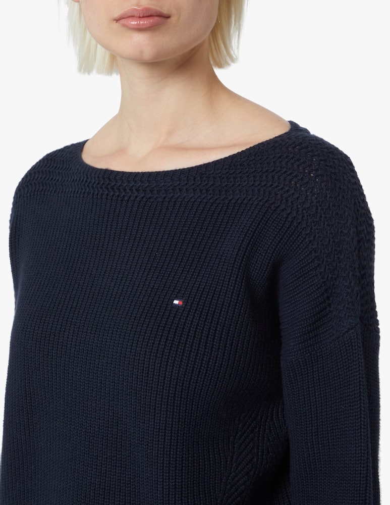 rinascente Tommy Hilfiger Maglia  in cotone con costa inglese e scollo a barca - blu