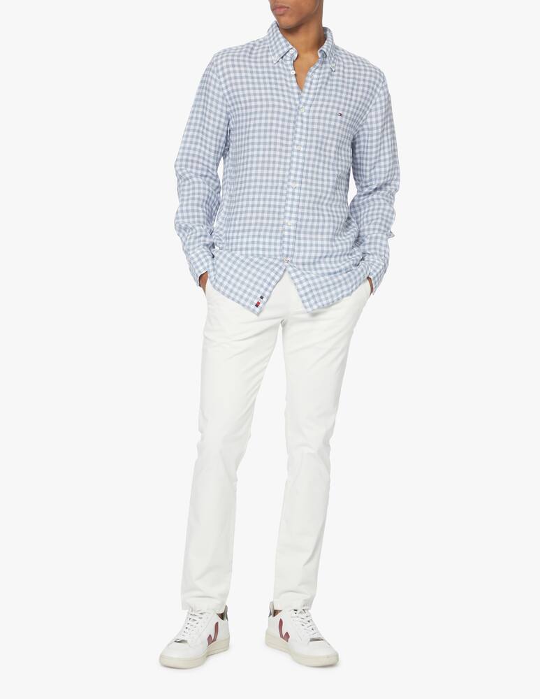 rinascente Tommy Hilfiger Long sleeve linen gingham shirt - light blue