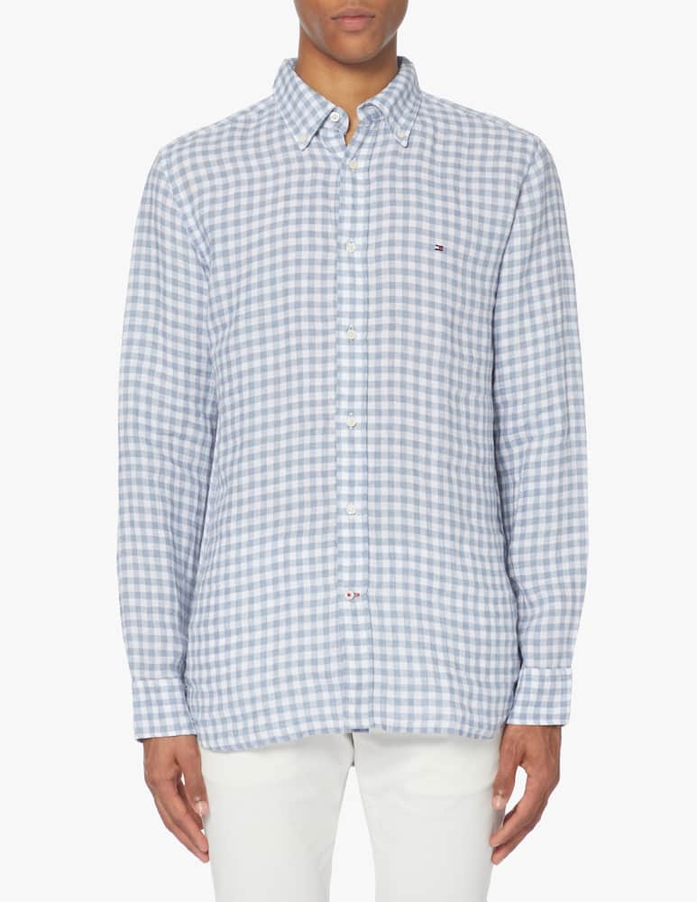 rinascente Tommy Hilfiger Long sleeve linen gingham shirt - light blue