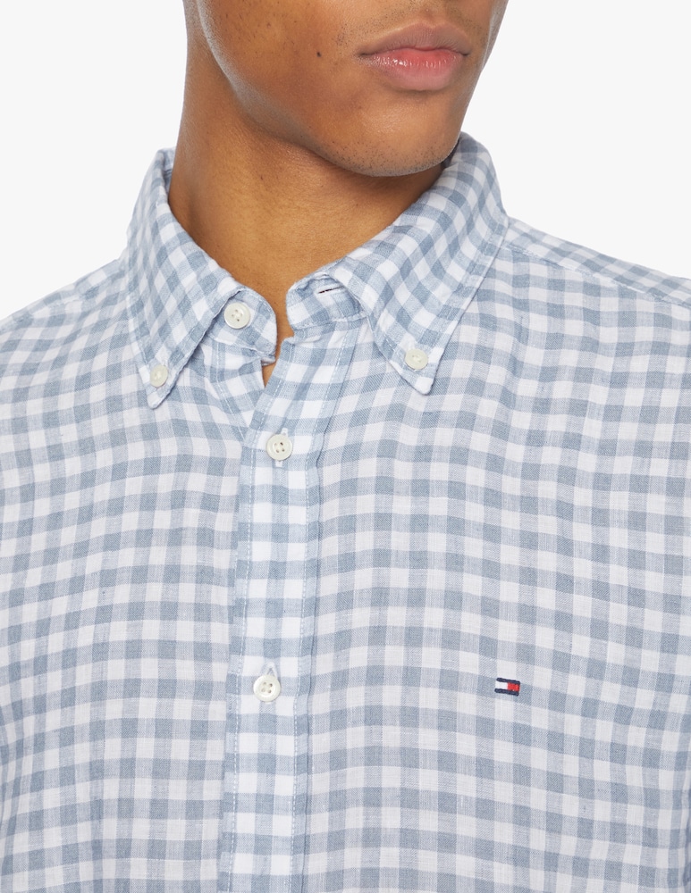 rinascente Tommy Hilfiger Long sleeve linen gingham shirt - light blue