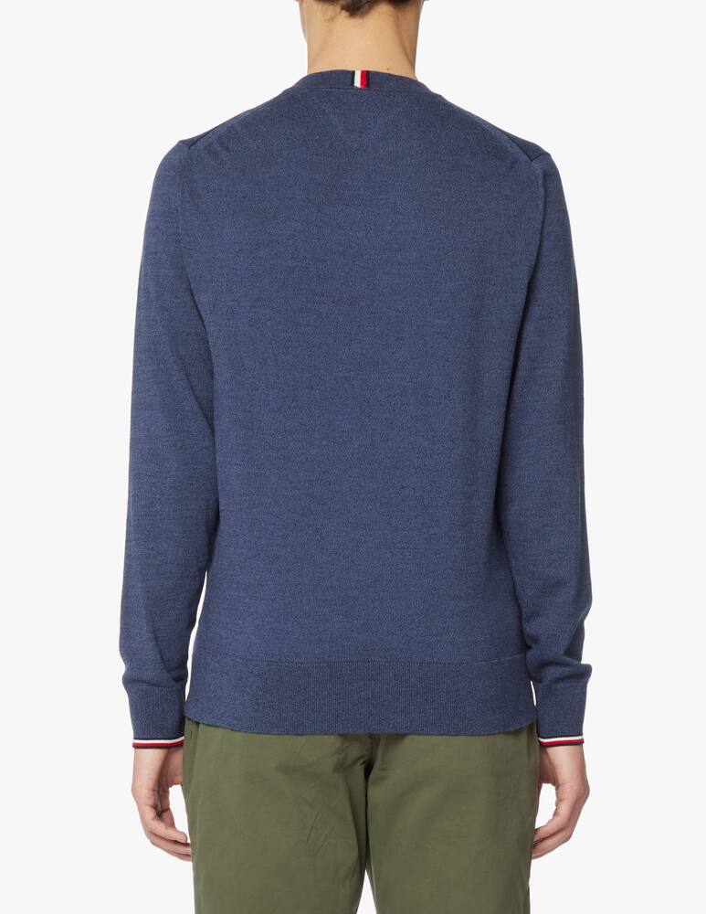 rinascente Tommy Hilfiger Wrist tipped cotton roundneck sweater - blue