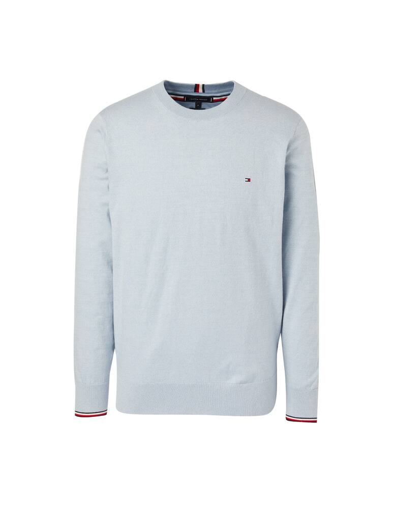 rinascente Tommy Hilfiger Maglia girocollo in cotone polso capovolto - azzurro