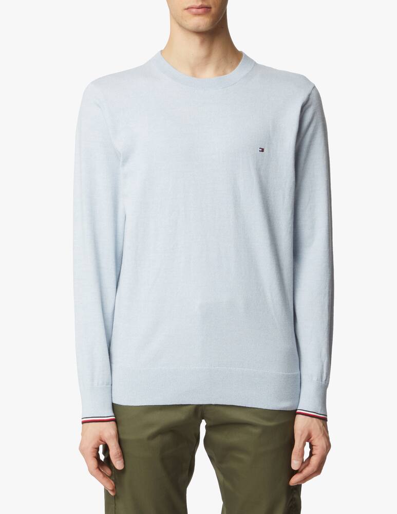 rinascente Tommy Hilfiger Maglia girocollo in cotone polso capovolto - azzurro