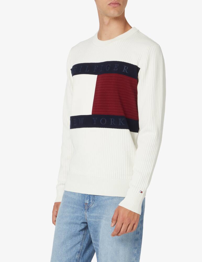 rinascente Tommy Hilfiger Maglia girocollo in cotone lavato bandiera grande - Bianco