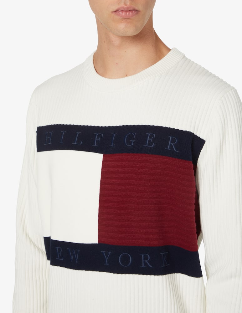 rinascente Tommy Hilfiger Maglia girocollo in cotone lavato bandiera grande - Bianco