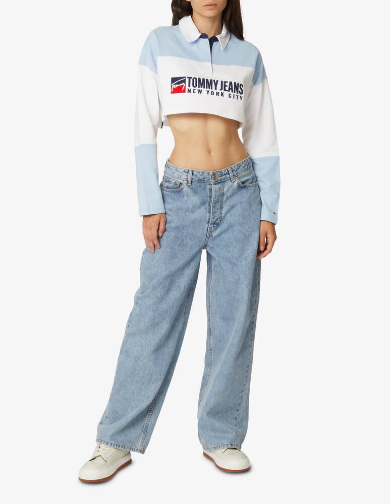 rinascente Tommy Jeans Polo crop a righe con maniche lunghe in cotone  - Azzurro