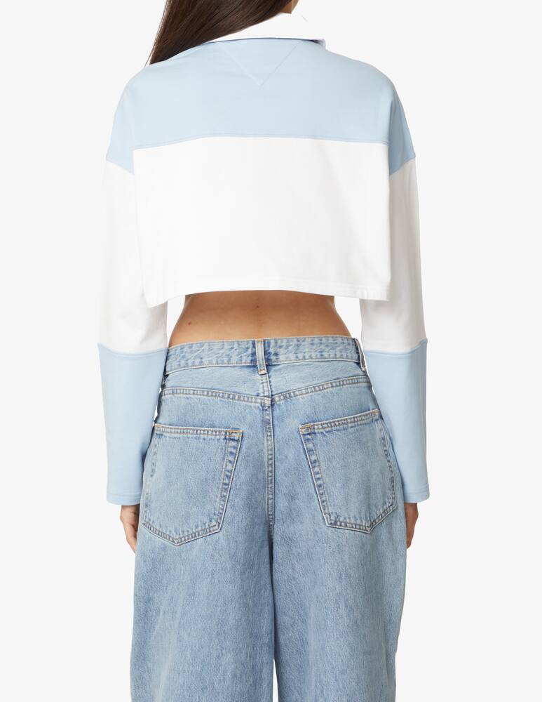 rinascente Tommy Jeans Polo crop a righe con maniche lunghe in cotone  - Azzurro