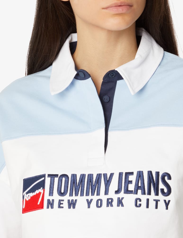 Tommy Jeans Cotton long sleeved cropped striped polo tee - Light blue - picture 4 Tommy Jeans Cotton long sleeved cropped striped polo tee - Light blue - picture 4