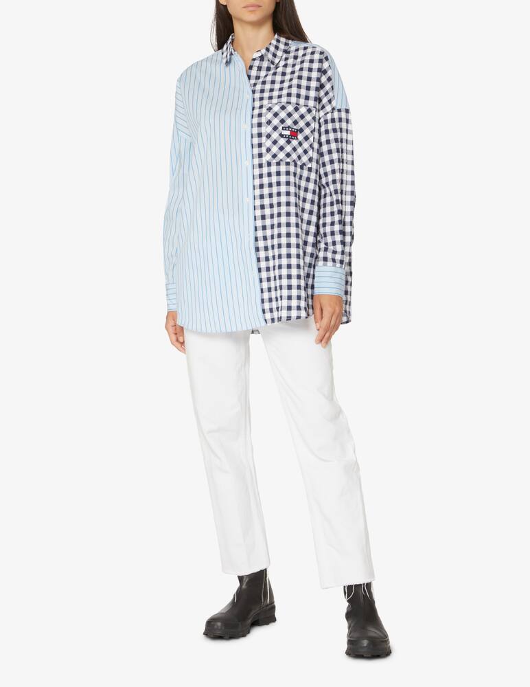 rinascente Tommy Jeans Camicia a righe over in cotone Vichy - Azzurro