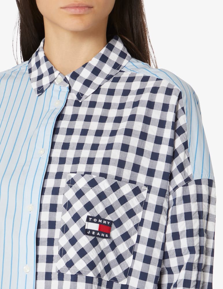 rinascente Tommy Jeans Camicia a righe over in cotone Vichy - Azzurro