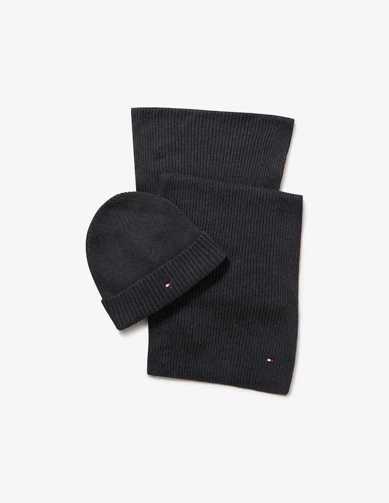 rinascente Tommy Hilfiger Set cappello beanie e sciarpa flag pima cotton