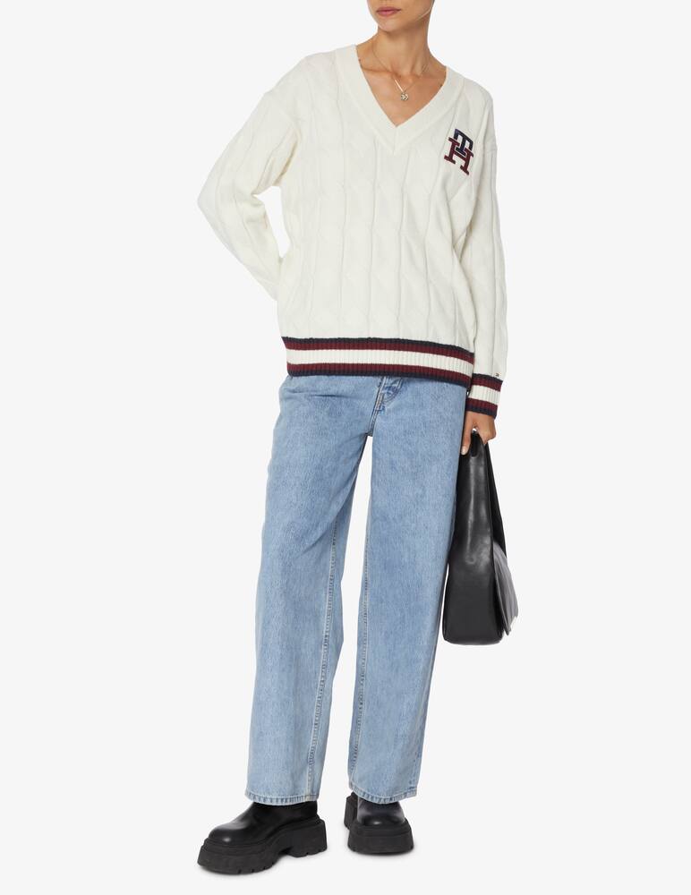 rinascente Tommy Hilfiger Monogram cable v-neck jumper - White